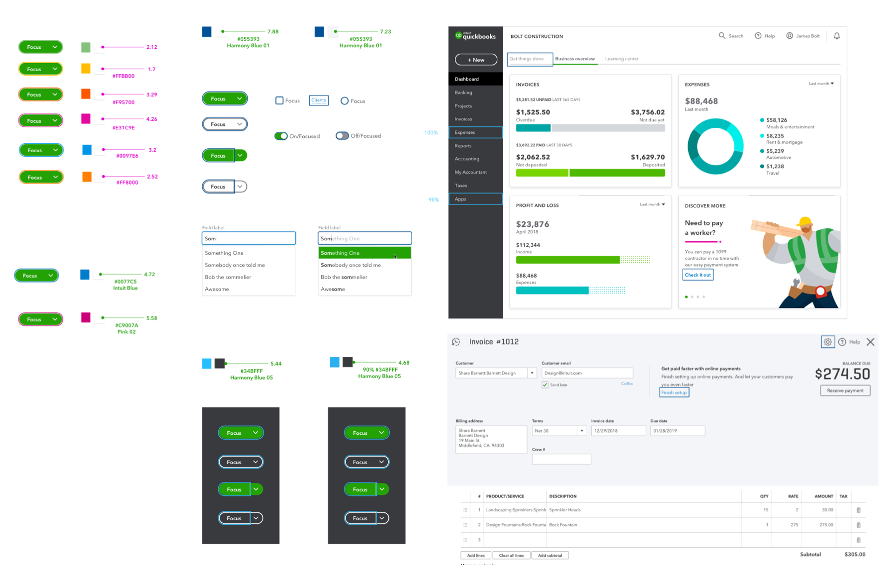 Visual exploration of placing the visual indicator on buttons and QuickBooks page